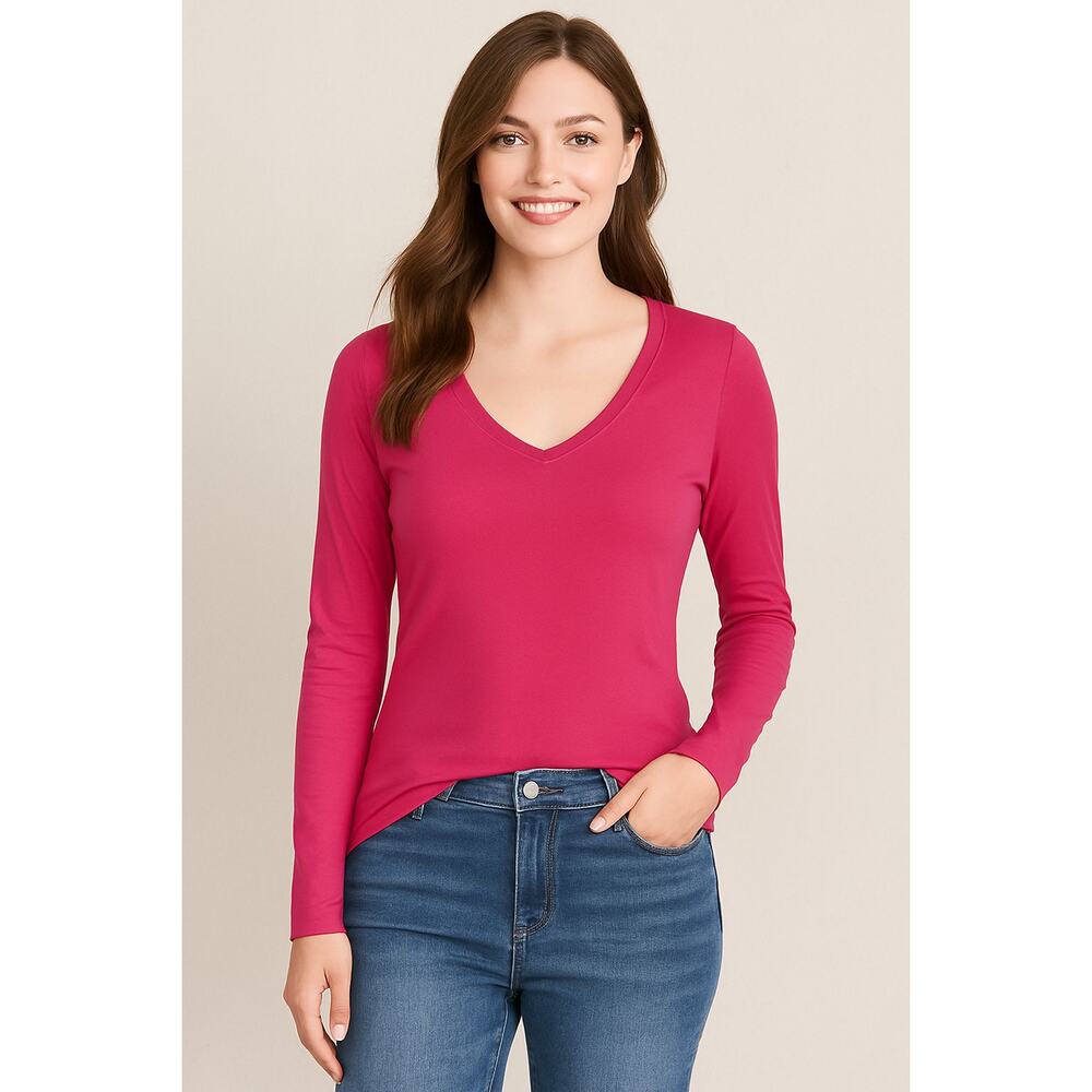 Arizona Womens Top Size XL Pink Long Sleeve V Neck Basic Tee